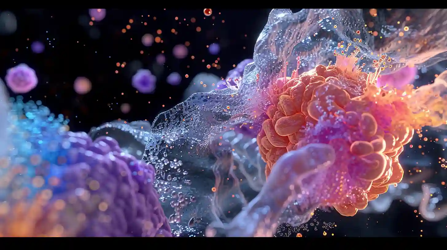 Illustration of immune system cells interacting with body tissues, representing the autoimmune process
